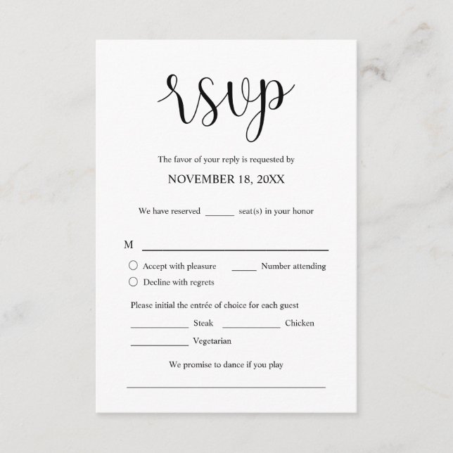 Faire-part de mariage RSVP Répondre, Carte des opt (Devant)
