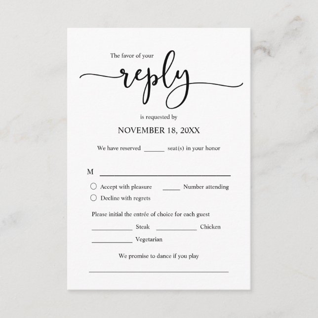 Faire-part de mariage RSVP Répondre, Carte des opt (Devant)