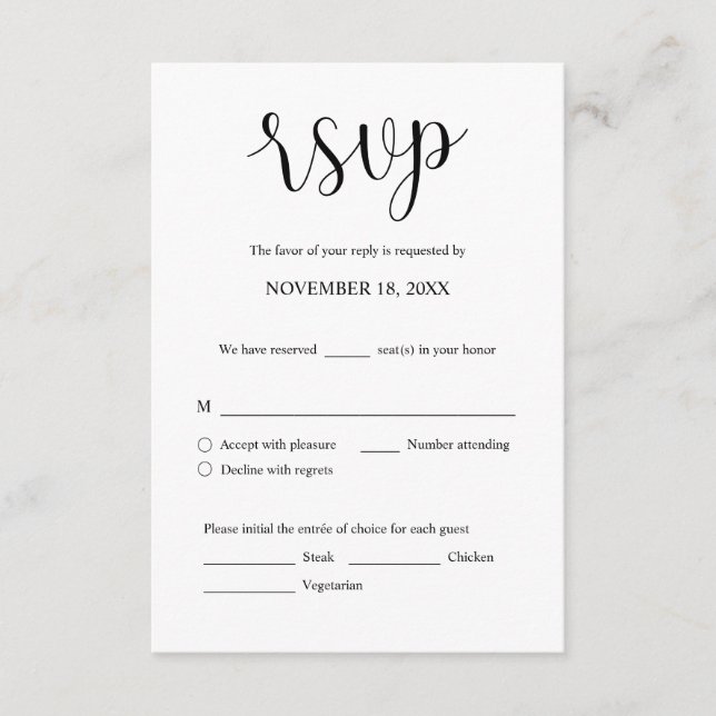 Faire-part de mariage RSVP Répondre, Carte des opt (Devant)