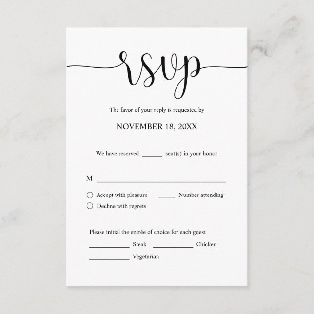 Faire-part de mariage RSVP Répondre, Carte des opt (Devant)