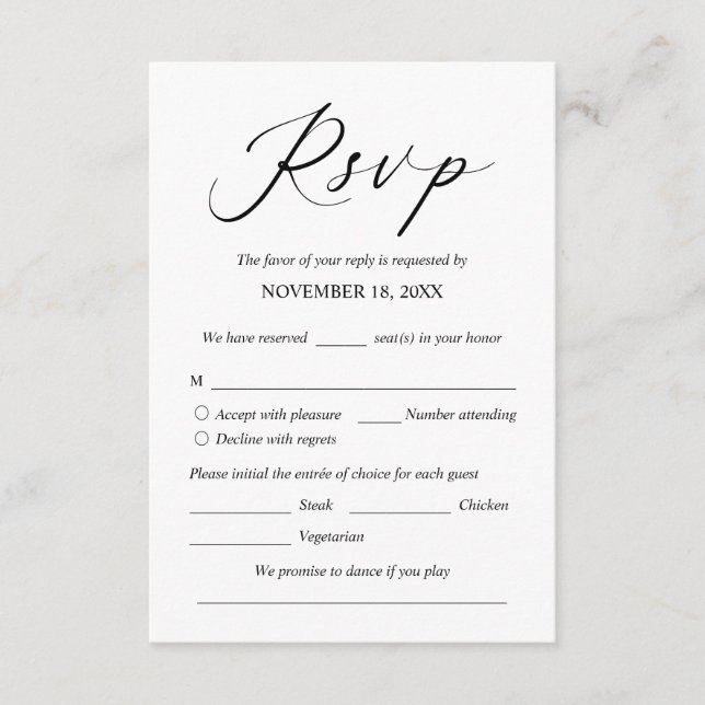 Faire-part de mariage RSVP Répondre, Carte des opt (Devant)