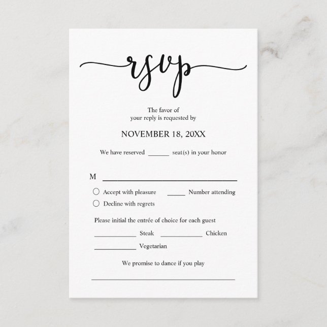 Faire-part de mariage RSVP Répondre, Carte des opt (Devant)