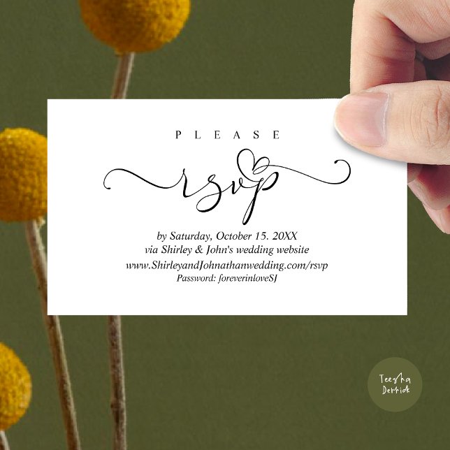 Faire-part de mariage RSVP romantique, via le site (Modern RSVP Wedding Invitation, via Website Enclosure Card, Phone, email, Black White)