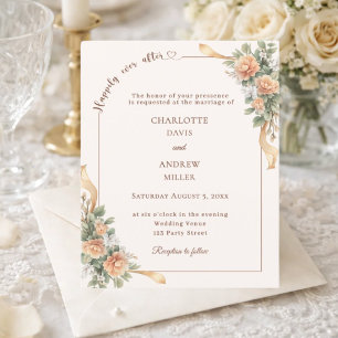 Faire-part de mariage ruban floral champagne ivoir