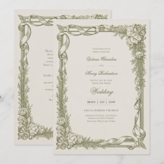 Faire-part de mariage ruban guirlande Édouardien H