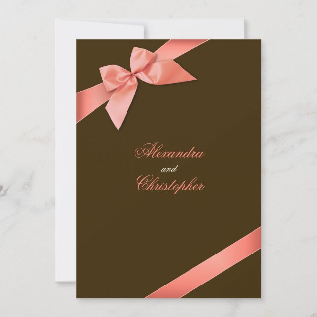 Faire-part de mariage ruban rouge corail (Devant)