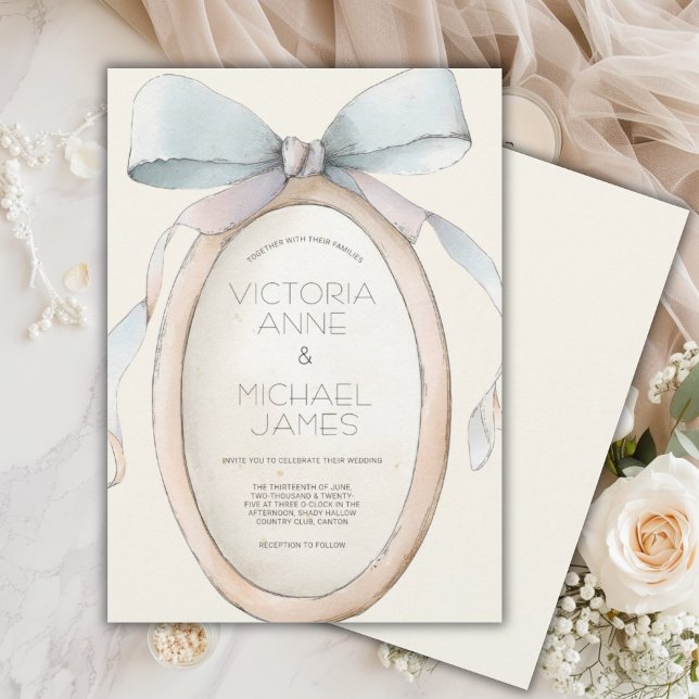 Faire-part de mariage rubans neutres vintage (Créateur téléchargé)