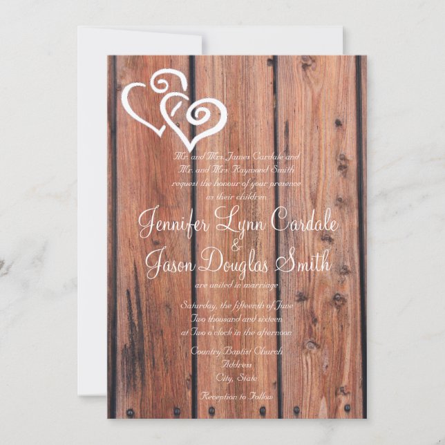 Faire-part de mariage Rustic Country Wood Hearts (Devant)