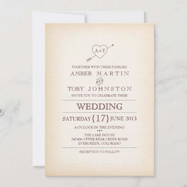 Faire-part de mariage Rustic Heart & Arrow (Devant)