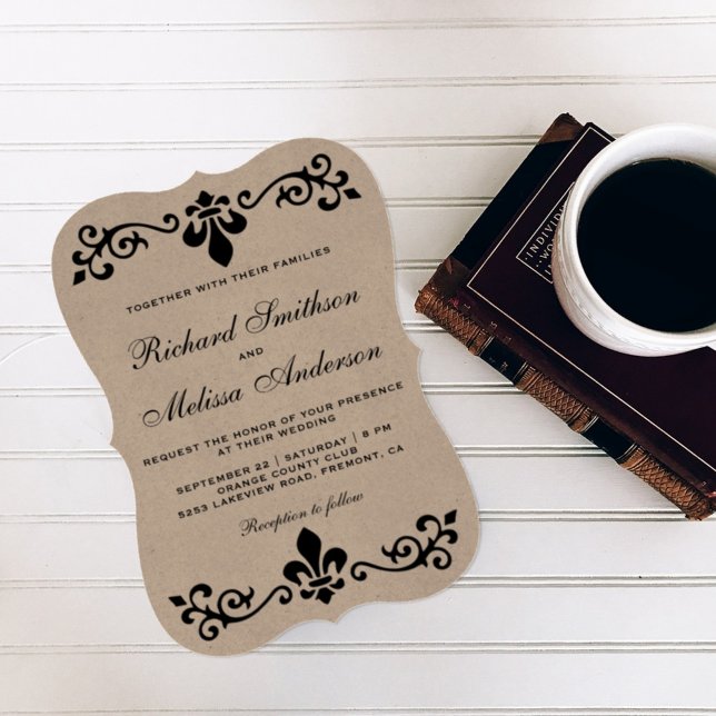 Faire-part de mariage Rustic Kraft Black Flourish (Créateur téléchargé)