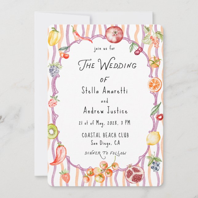Faire-part de mariage rustique aquarelle italienne (Devant)