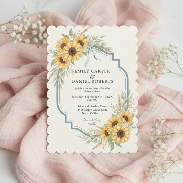 Faire-part de mariage rustique au tournesol floral (Elegant rustic wedding invitation with sunflower florals 🌻)