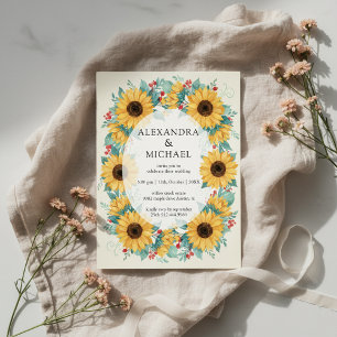 Faire-part de mariage rustique au tournesol floral