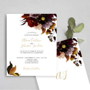 Faire-part de mariage rustique automnal burgundy à