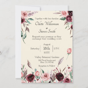 Faire-part de mariage rustique aux fleurs crème et