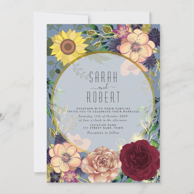 Faire-part de mariage rustique aux fleurs de pêche (Devant)