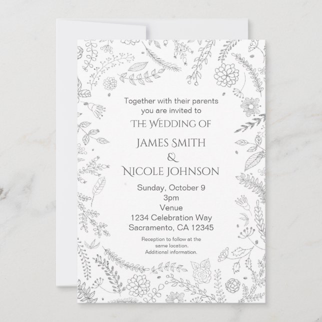 Faire-part de mariage rustique avec feuilles flora (Devant)