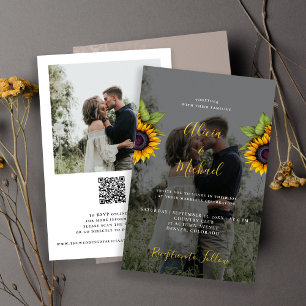 Faire-part de mariage rustique avec photo QR RSVP 