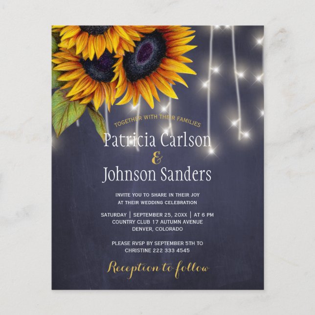 Faire-part de mariage rustique avec tournesol et t (Devant)