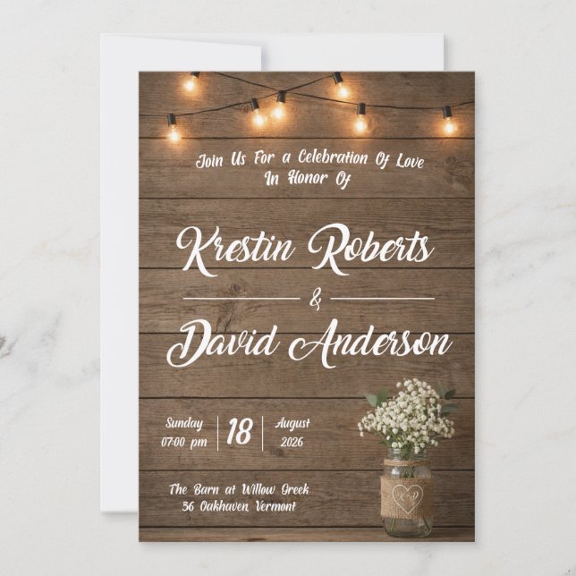 Faire-Part de Mariage Rustique Bébé Respiration Po (Devant)
