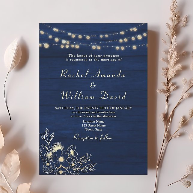 Faire-part de mariage rustique bleu marine (Créateur téléchargé)
