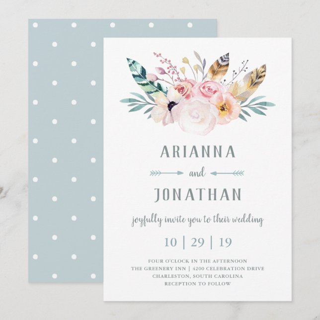 Faire-part de mariage rustique Boho (Devant / Derrière)