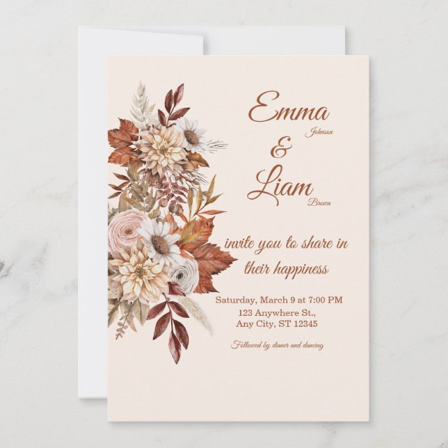 Faire-part de mariage rustique boho | Carte floral (Devant)
