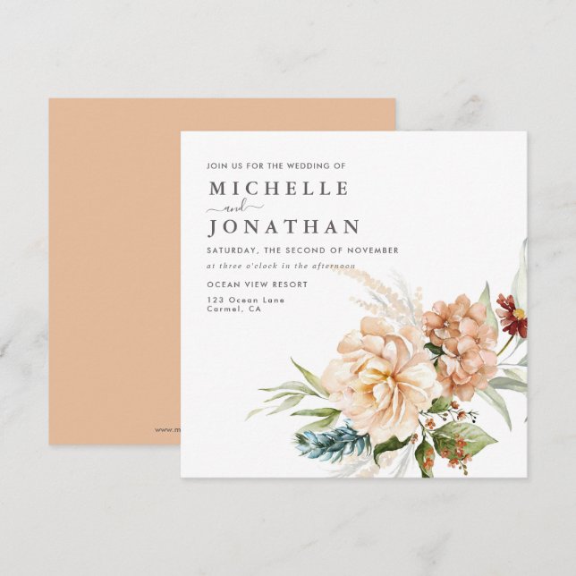 Faire-part de mariage Rustique Boho Fall Flowers (Devant / Derrière)