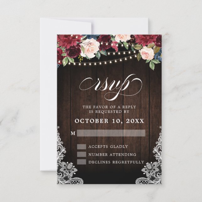 Faire-part de mariage rustique Bourgogne floral gu (Devant)