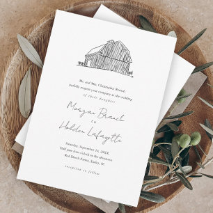 Faire-part de mariage rustique Budget Barn Sketch