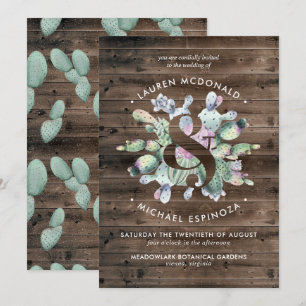 Faire-part de mariage rustique Cactus & Barnwood