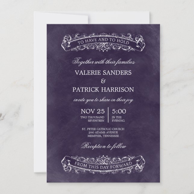 Faire-part de mariage rustique chic - violet (Devant)