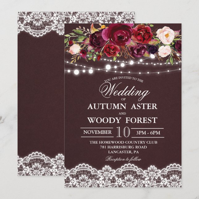 Faire-part de mariage rustique d'automne (Devant / Derrière)