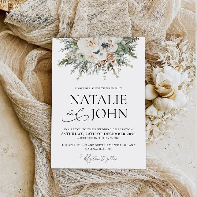 Faire-part de mariage rustique de Pinecone d'hiver (Créateur téléchargé)