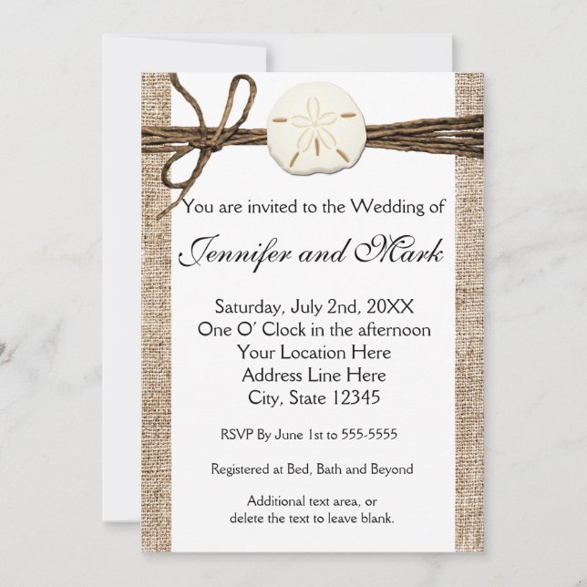Faire-part de mariage rustique de plage Dollar de  (Devant)