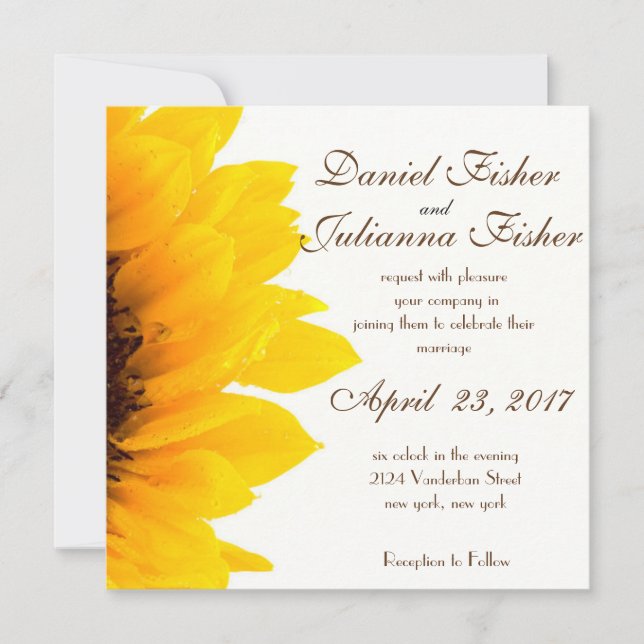 Faire-part de mariage rustique de tournesol (Devant)
