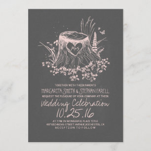 Faire-part de mariage rustique du coeur de bois de