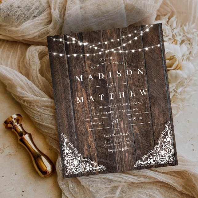 Faire-Part de Mariage Rustique en Bois avec Dentel (Budget Wood Rustic Lace Wedding Invitation)