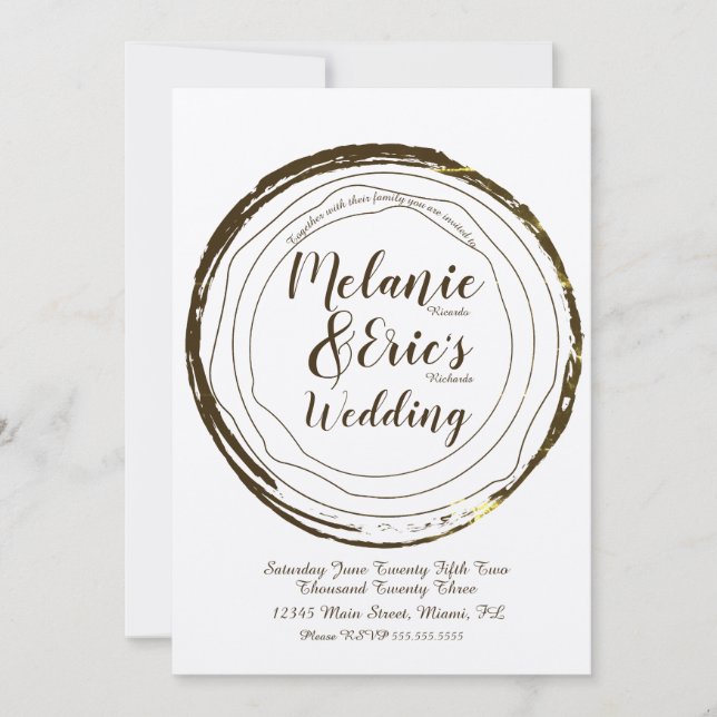 Faire-part de mariage rustique en bois avec écritu (Devant)