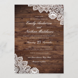 Faire-part de mariage rustique en bois blanc avec