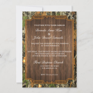 Faire-part de mariage rustique en bois Camo