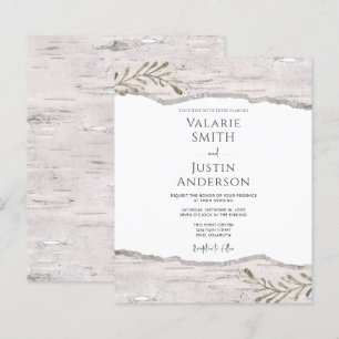 Faire-part de mariage rustique en bois de bouleau
