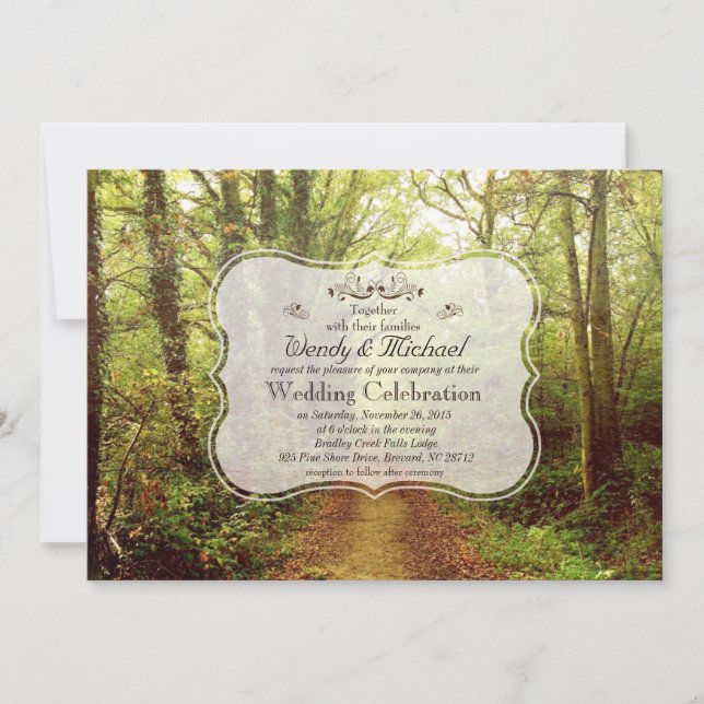 Faire-Part de Mariage Rustique en Bois de Forêt (Devant)