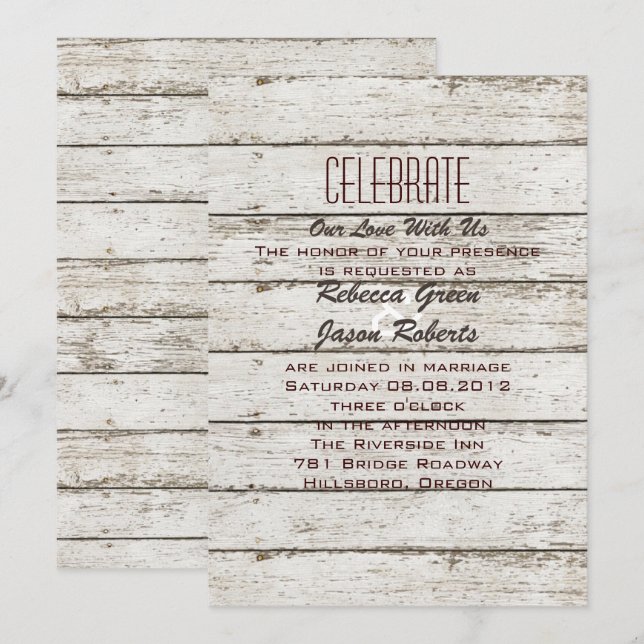 faire-part de mariage rustique en bois de grange v (Devant / Derrière)
