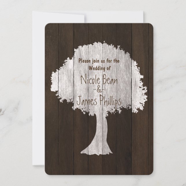 Faire-part de mariage rustique en bois et arbre ch (Devant)