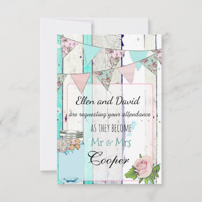 Faire-part de mariage rustique en bois Mason Jar S (Devant)