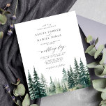 Faire-part de mariage rustique en forêt de montagn<br><div class="desc">Faire-part de mariage élégant et rustique à prix abordable avec des pins aquarellés paysage forestier et une typographie chic simple et élégante.             Convient pour les mariages de montagne en été,  automne ou hiver,  aventures de camping en plein air,  destinations de mariages sauvages en forêt.</div>