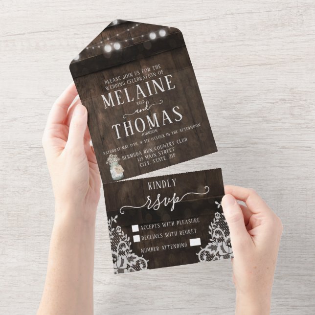 Faire-part de mariage rustique en pot Mason et ton (Déchirure)