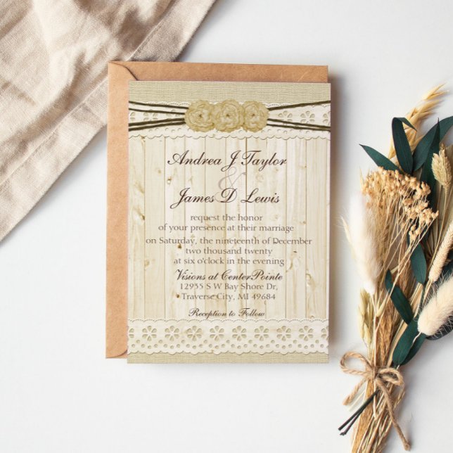 Faire-part de mariage rustique en toile de jute (Créateur téléchargé)