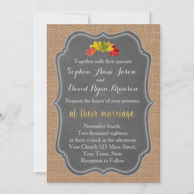 Faire-part de mariage rustique en toile de jute av (Devant)